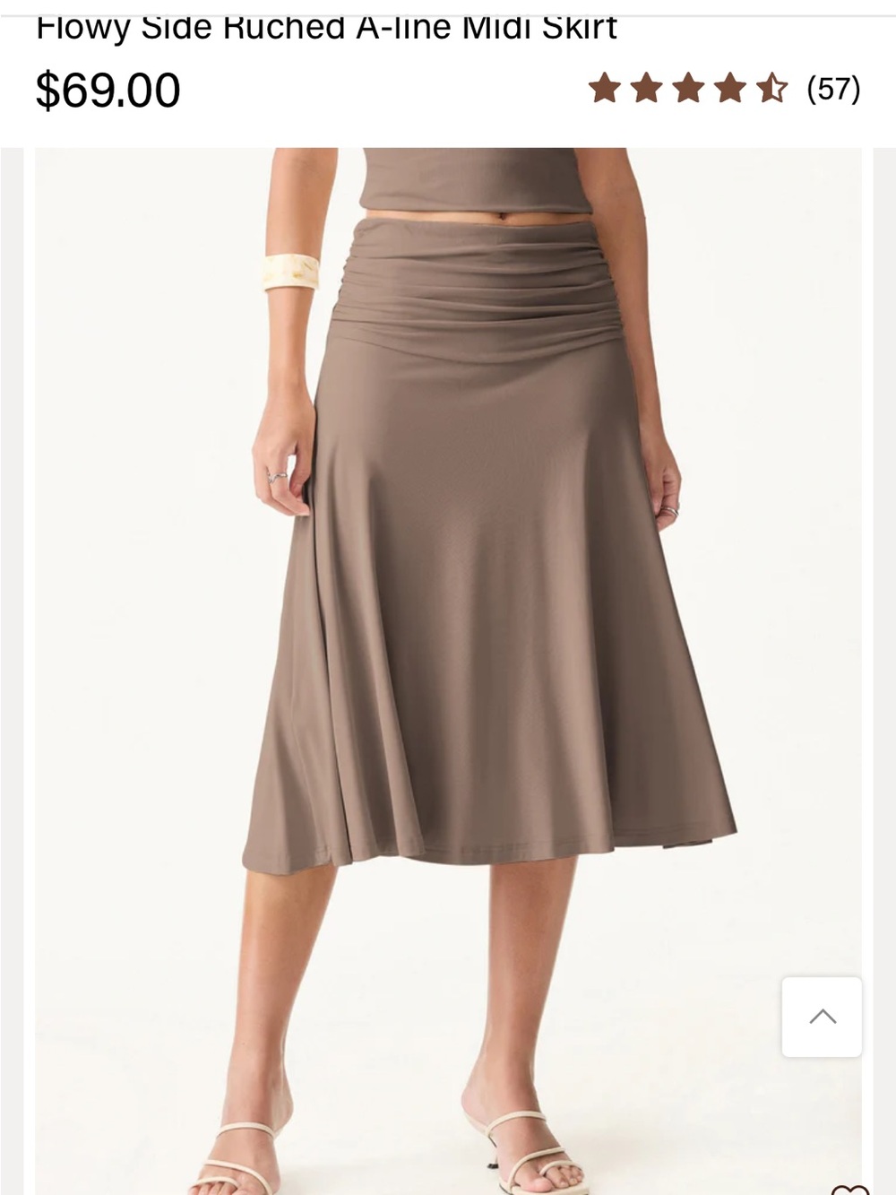 OGL Taupe Flowing Side-Ruched Midi Skirt